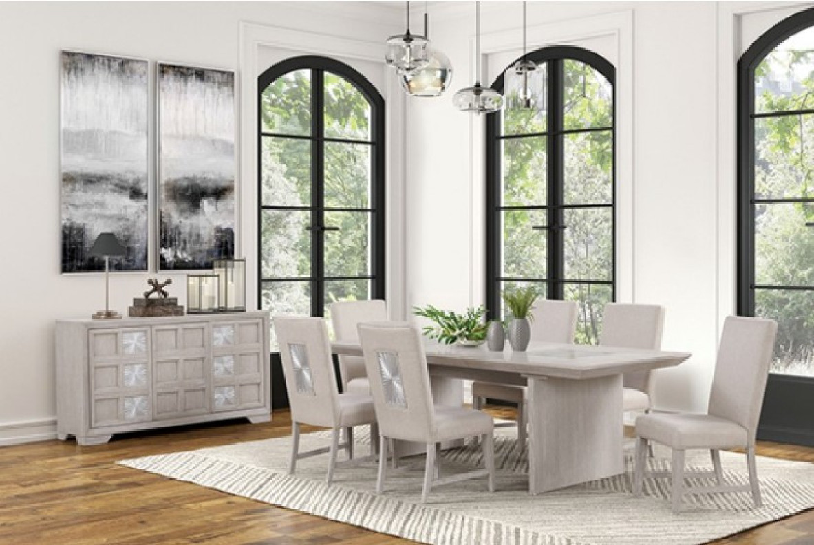 FM3368GY-T 7PC Dining set Transitional Style Light Gray Finish Argenthart Collection By Furniture of America