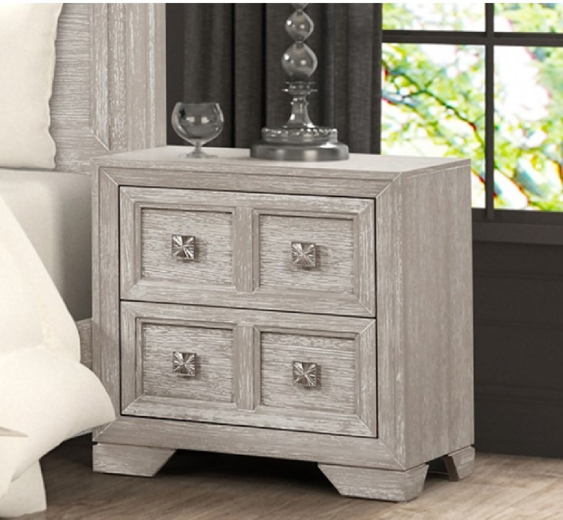 FM7368GY 5PC Queen Bedroom Set Transitional Style LIght Gray Finish Argenthart Collection By Furniture of America