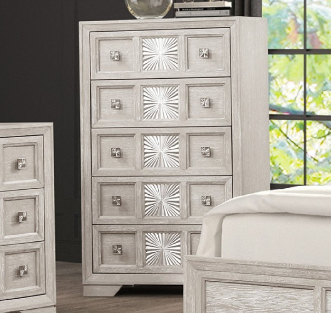 FM7368GY 5PC Queen Bedroom Set Transitional Style LIght Gray Finish Argenthart Collection By Furniture of America