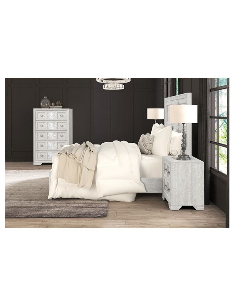 FM7368GY 5PC Queen Bedroom Set Transitional Style LIght Gray Finish Argenthart Collection By Furniture of America