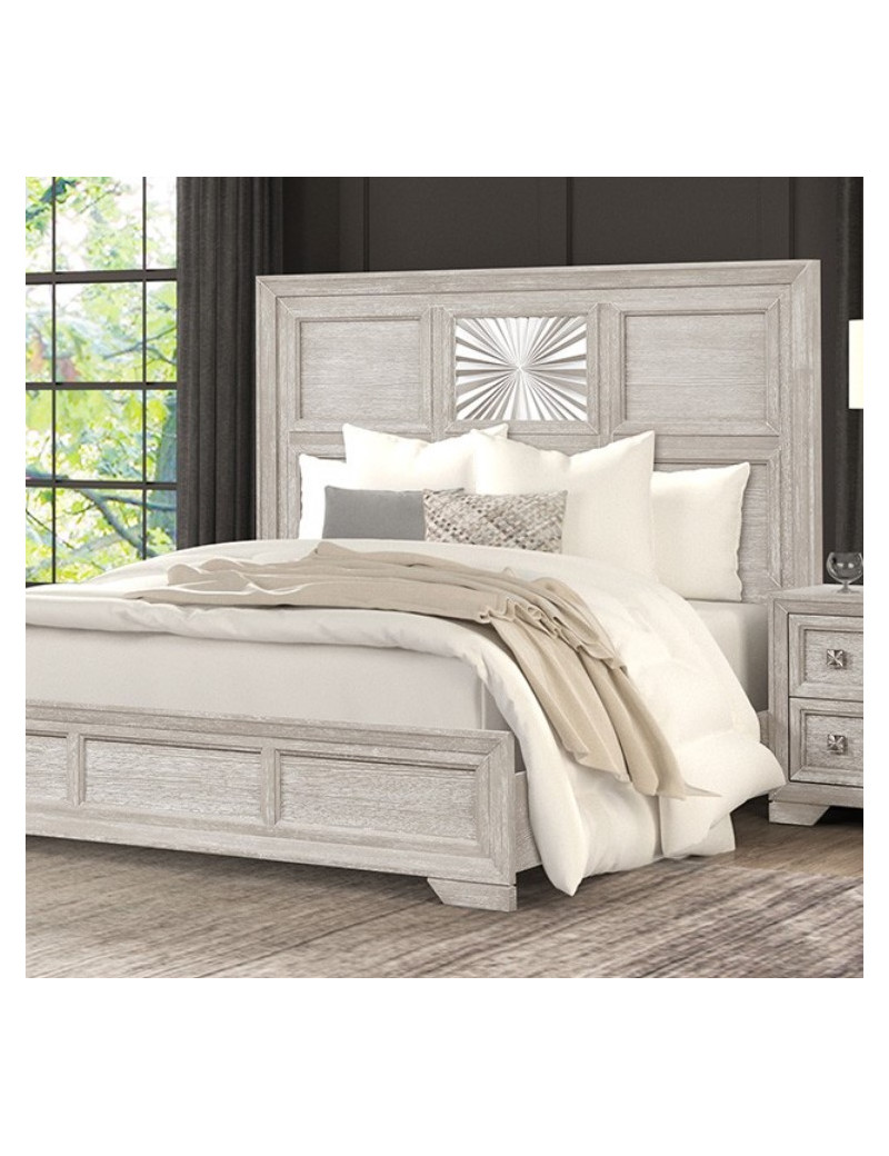 FM7368GY 5PC Queen Bedroom Set Transitional Style LIght Gray Finish Argenthart Collection By Furniture of America