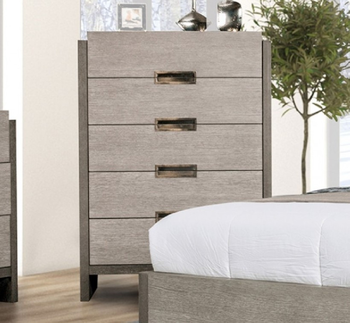 FM7597GY 5PC Queen Bedroom Set Stone Gray Finish Grimsby Transitional Collection by Furniture of America