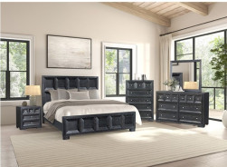FM79011BK 5PC Queen Bedroom Set Modern Classic Style Weathered Black Finish Hatton Cross Collection by Furniture of America