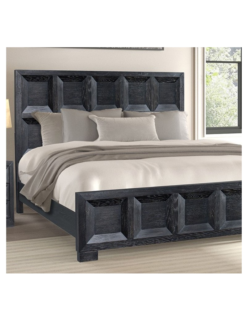 FM79011BK 5PC Queen Bedroom Set Modern Classic Style Weathered Black Finish Hatton Cross Collection by Furniture of America