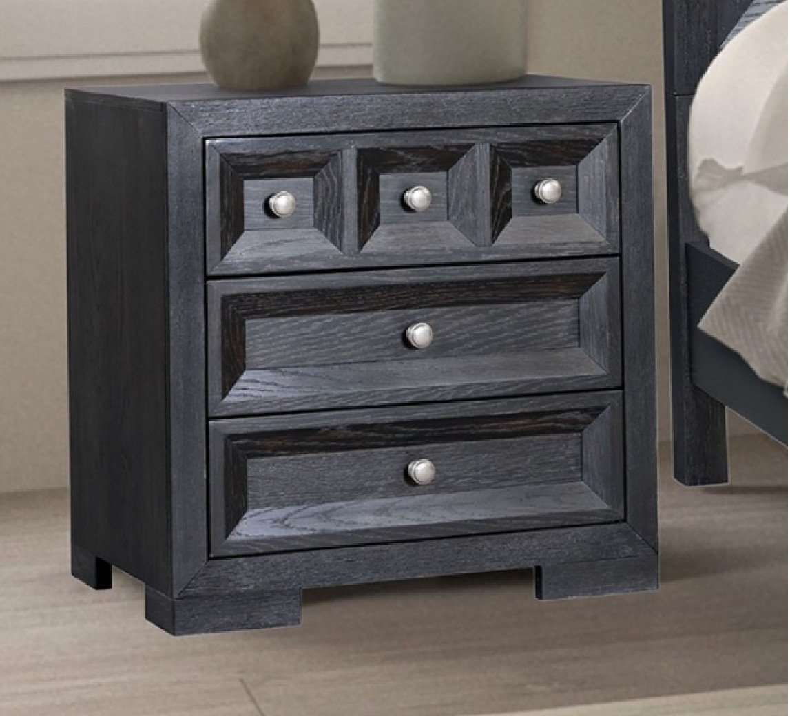 FM79011BK 5PC Queen Bedroom Set Modern Classic Style Weathered Black Finish Hatton Cross Collection by Furniture of America