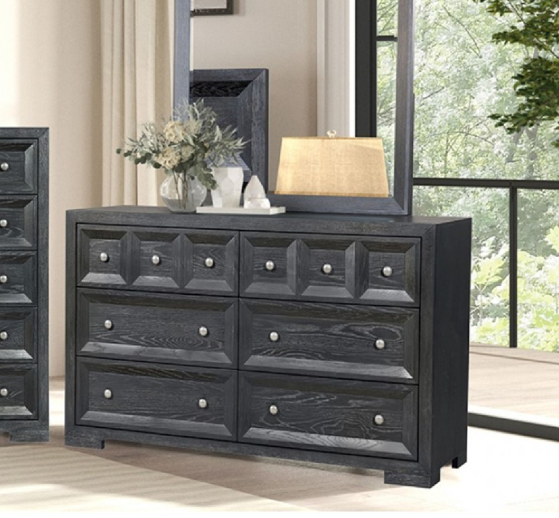 FM79011BK 5PC Queen Bedroom Set Modern Classic Style Weathered Black Finish Hatton Cross Collection by Furniture of America