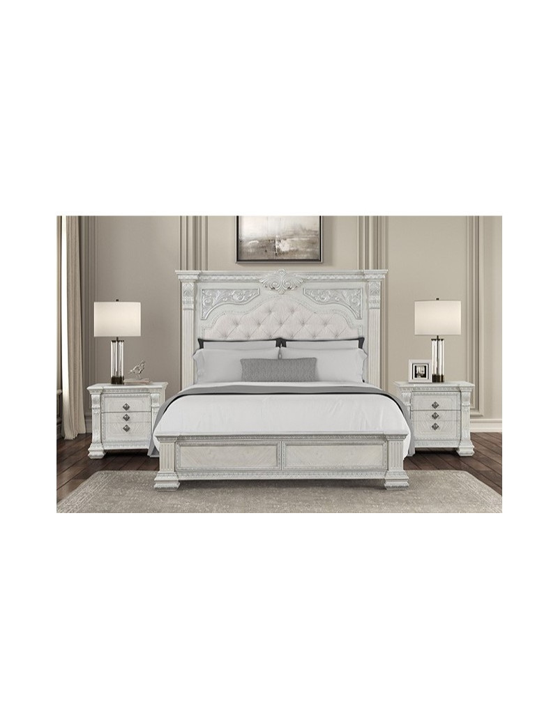 FM70001WH 5PC Queen Bedroom Set Traditional Style Brushed White Promenade Collection by Furniture of America