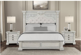 FM70001WH 5PC Queen Bedroom Set Traditional Style Brushed White Promenade Collection by Furniture of America