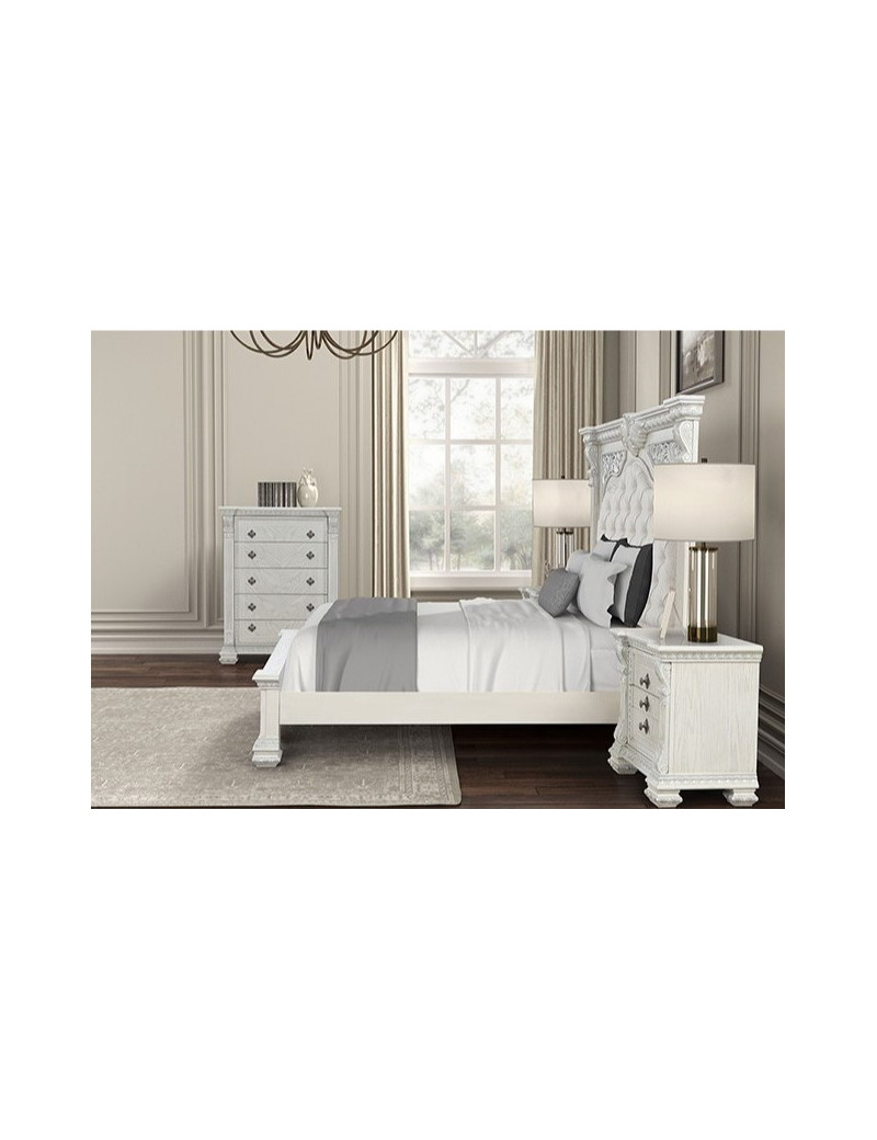 FM70001WH 5PC Queen Bedroom Set Traditional Style Brushed White Promenade Collection by Furniture of America