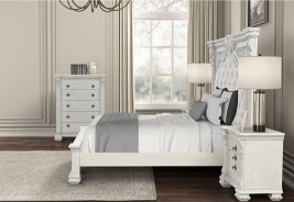 FM70001WH 5PC Queen Bedroom Set Traditional Style Brushed White Promenade Collection by Furniture of America