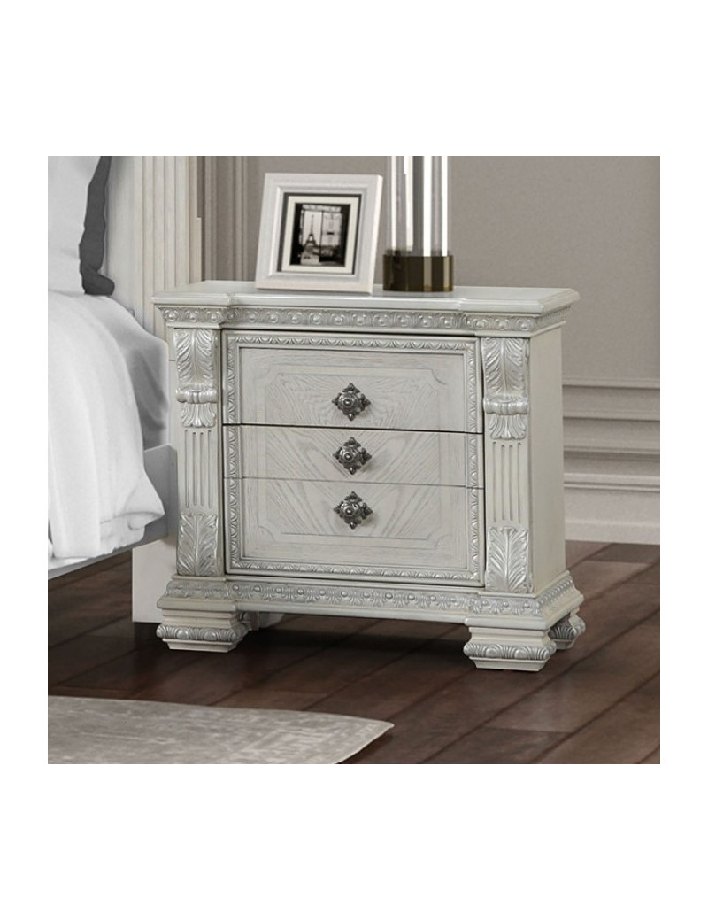 FM70001WH 5PC Queen Bedroom Set Traditional Style Brushed White Promenade Collection by Furniture of America