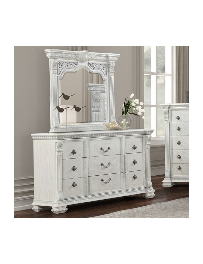FM70001WH 5PC Queen Bedroom Set Traditional Style Brushed White Promenade Collection by Furniture of America