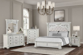 FM70001WH 5PC Queen Bedroom Set Traditional Style Brushed White Promenade Collection by Furniture of America
