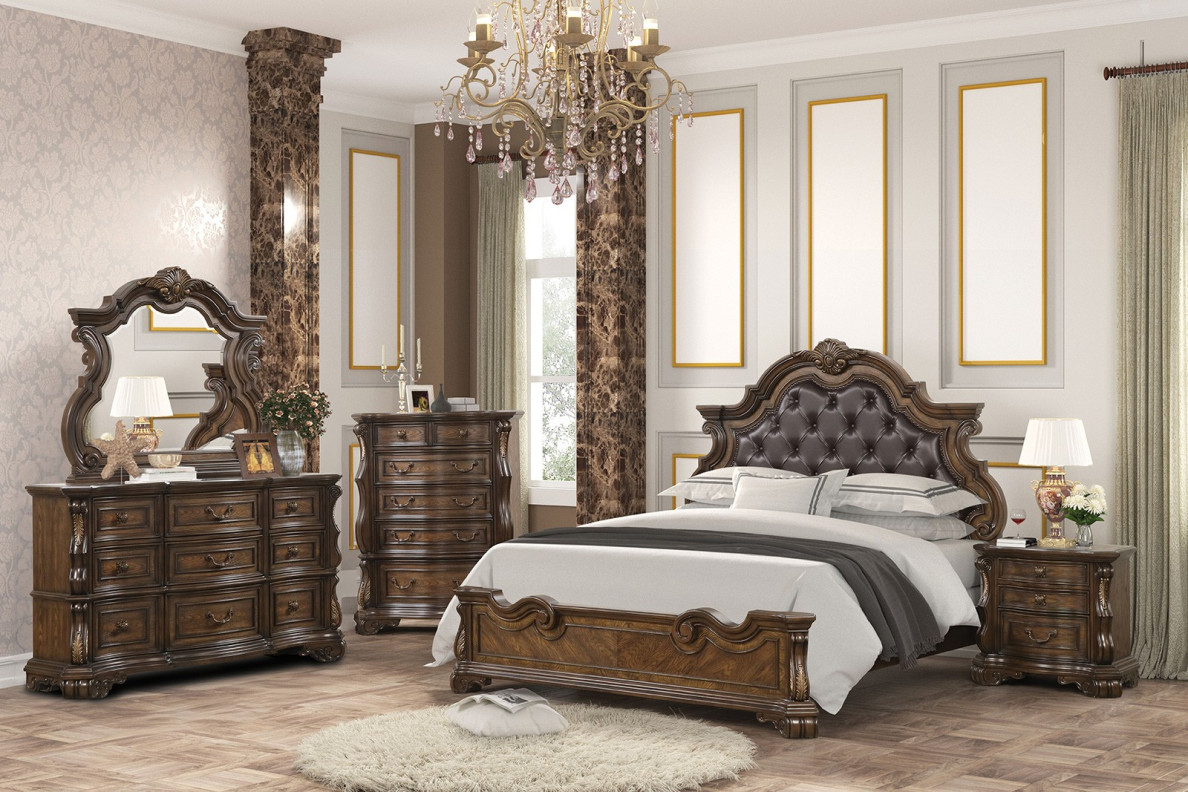 FM70003DB-W 5PC Queen Bedroom Set Traditional Style Dark Brown Leovanni Collection by Furniture of America