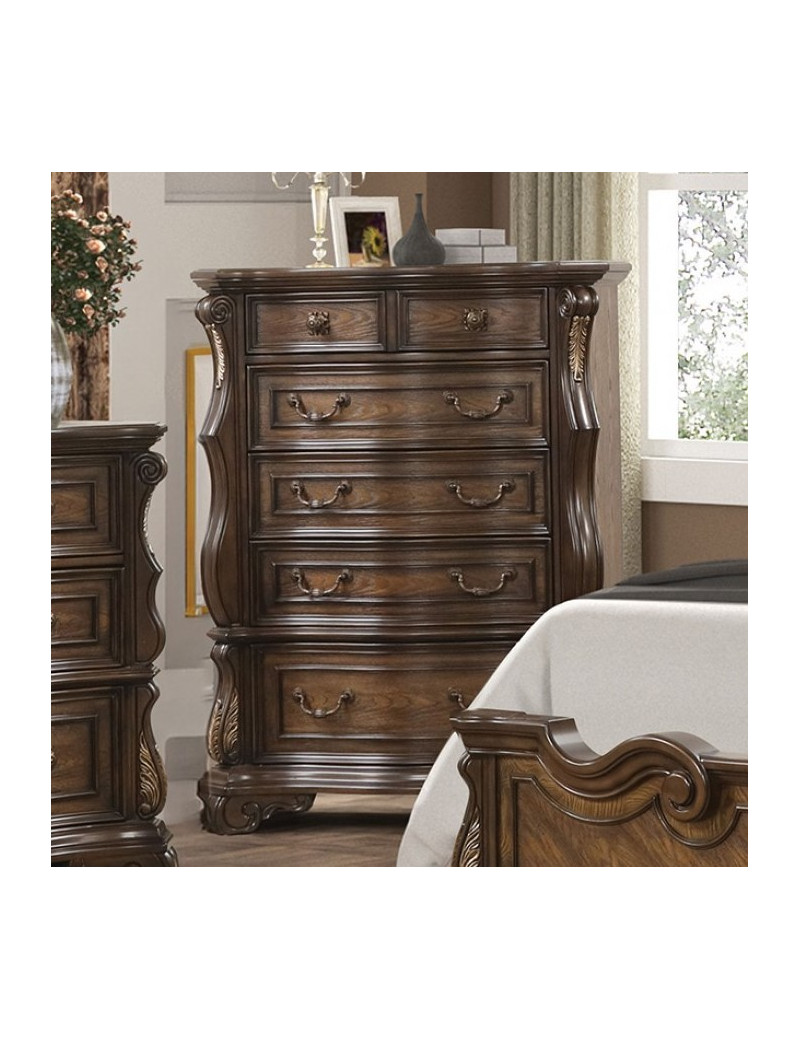 FM70003DB-W 5PC Queen Bedroom Set Traditional Style Dark Brown Leovanni Collection by Furniture of America