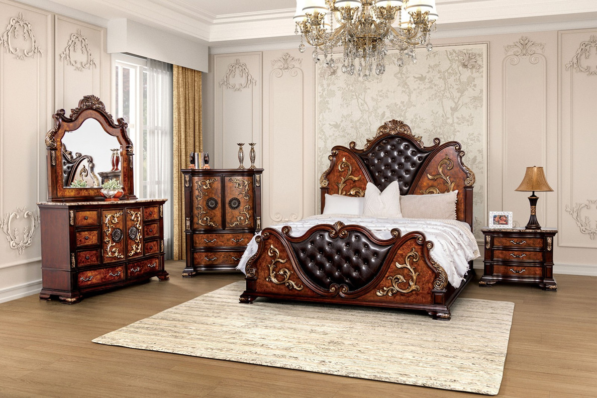 FM7422CH 5PC Queen Bedroom Set Traditional Style Dark Cherry Oak Finish Aquilina Collection by Furniture of America