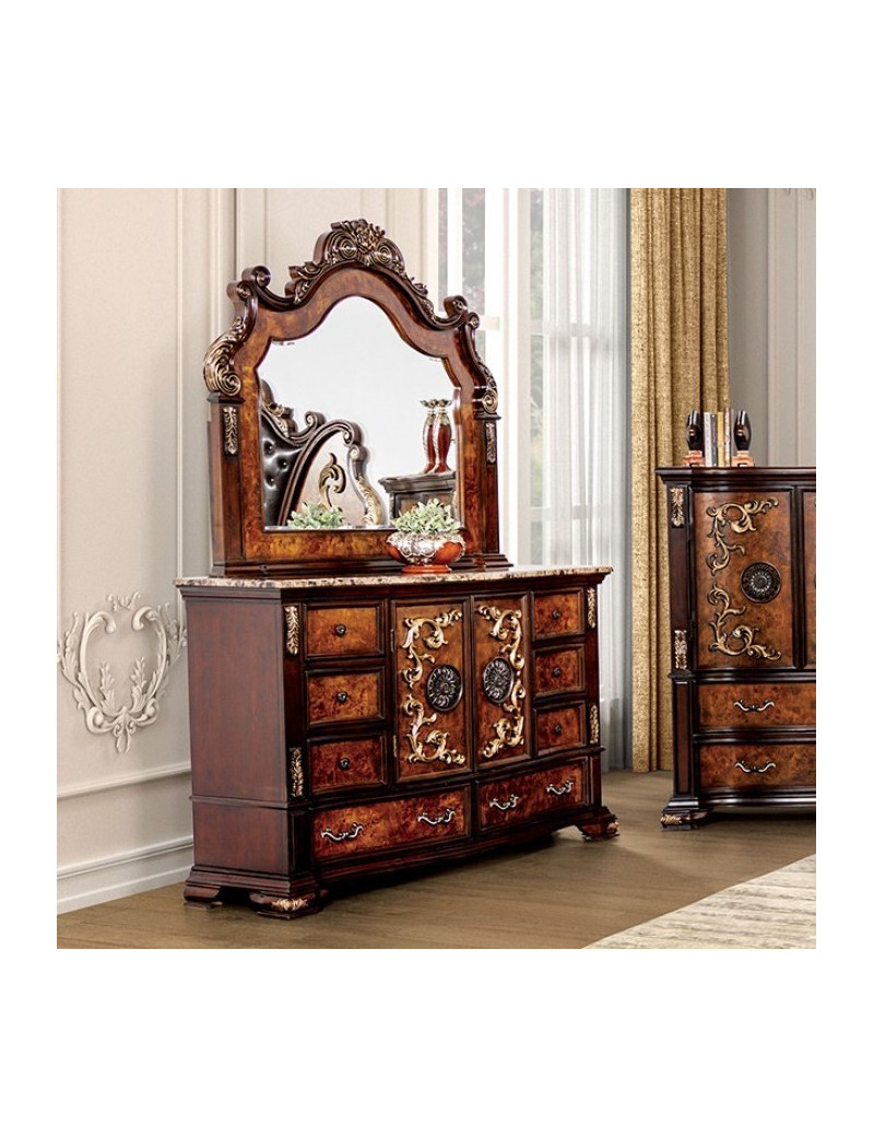 FM7422CH 5PC Queen Bedroom Set Traditional Style Dark Cherry Oak Finish Aquilina Collection by Furniture of America