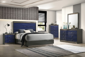 FM7250BL 5PC Queen Bedroom Set Glam Style Gray/Indigo Blue By Furniture Of America