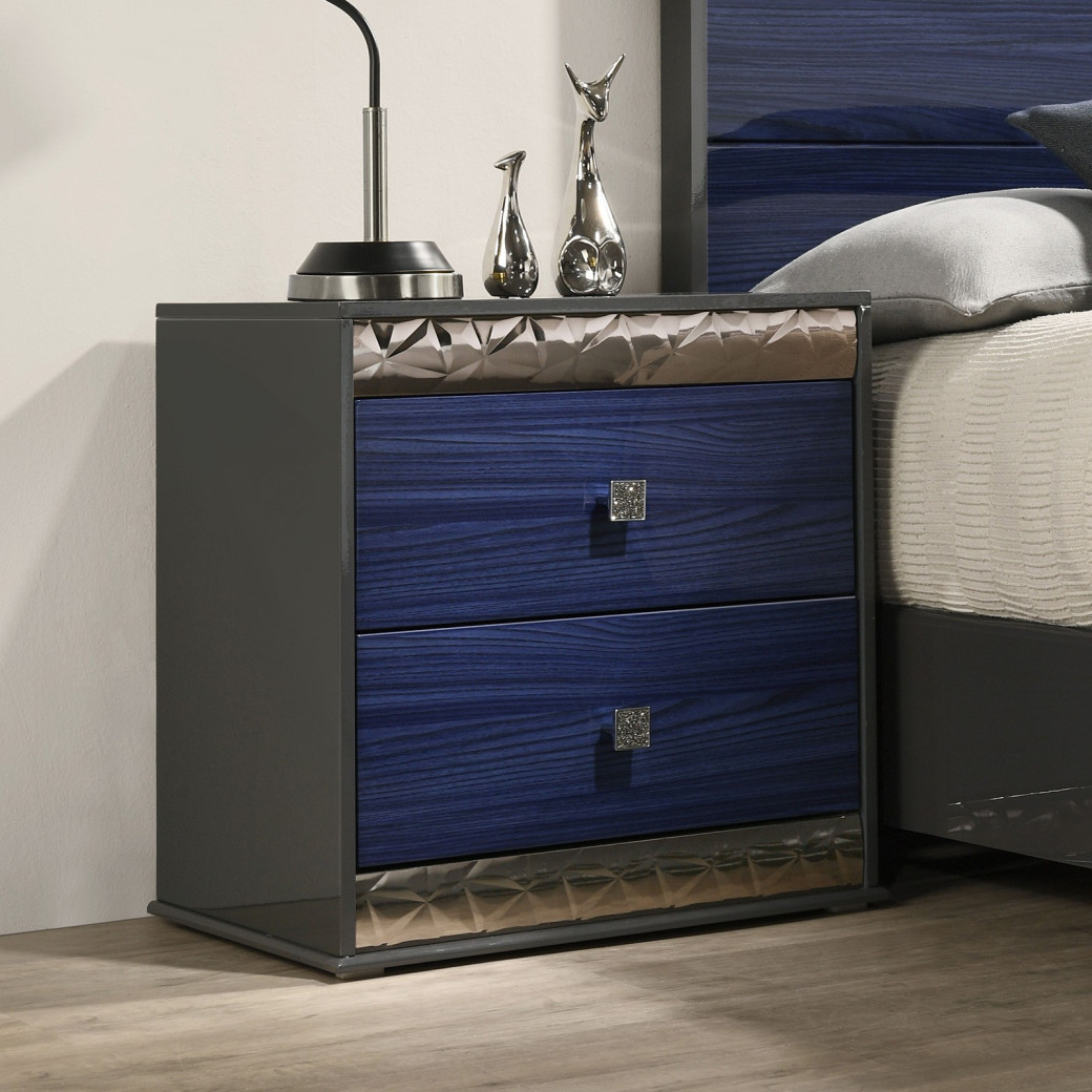FM7250BL 5PC Queen Bedroom Set Glam Style Gray/Indigo Blue By Furniture Of America