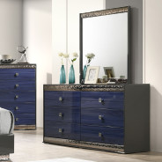 FM7250BL 5PC Queen Bedroom Set Glam Style Gray/Indigo Blue By Furniture Of America