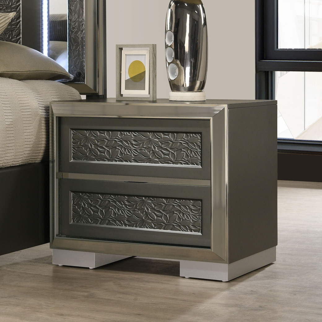 FM7252DG 5PC Queen Bedroom Set Contemporary Style Dark Gray Finish By Furniture Of America