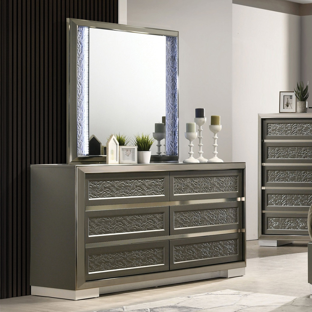 FM7252DG 5PC Queen Bedroom Set Contemporary Style Dark Gray Finish By Furniture Of America