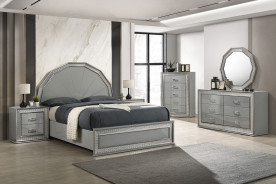FM7253GY 5PC Queen Bedroom Set Contemporary Style Metallic Gray Finish By Furniture Of America