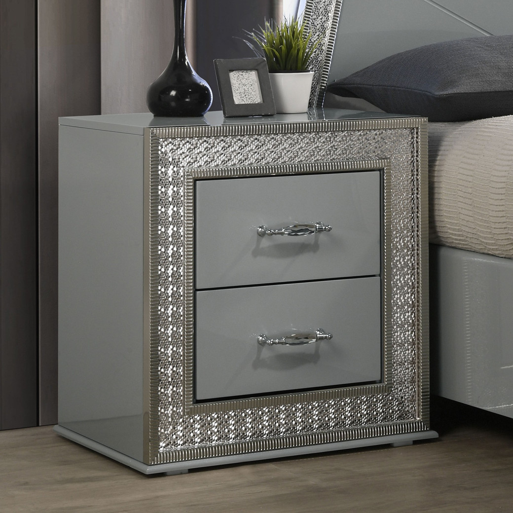 FM7253GY 5PC Queen Bedroom Set Contemporary Style Metallic Gray Finish By Furniture Of America