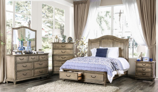 CM7613 5PC Queen Bedroom Set Rustic Style Natural/Ivory Finish by Furniture of America