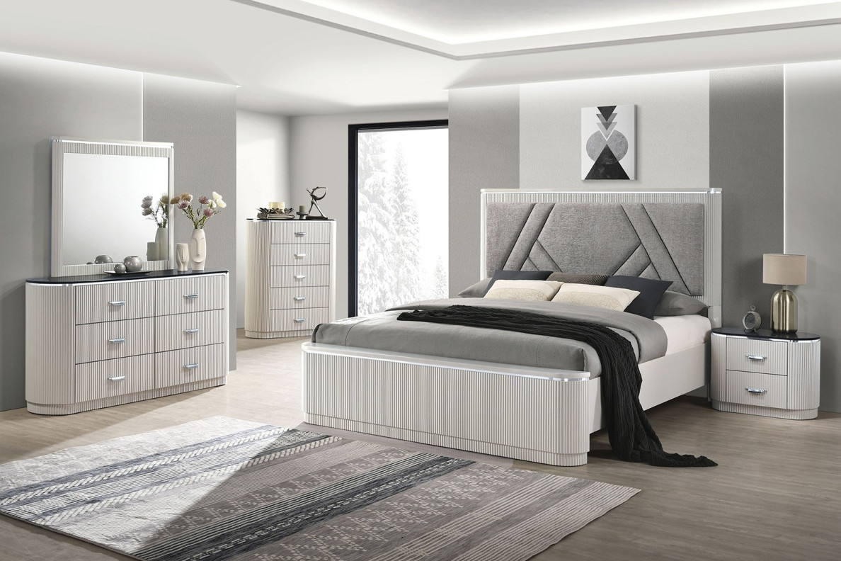FM7244GY 5PC Queen Bedroom Set Contemporary Style Aldgate Collection by Furniture of America