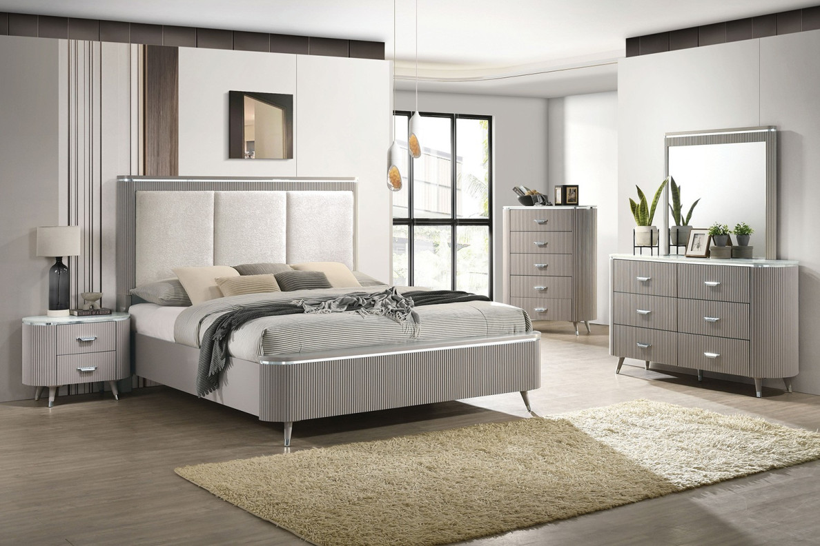 FM7243GY 5PC Queen Bedroom Set Contemporary Style Aldridge Collection Light Gray Finish by Furniture of America