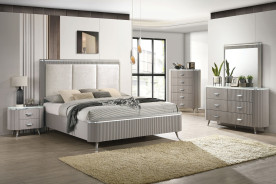 FM7243GY 5PC Queen Bedroom Set Contemporary Style Aldridge Collection Light Gray Finish by Furniture of America