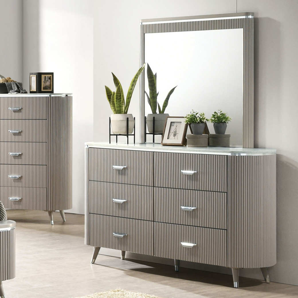 FM7243GY 5PC Queen Bedroom Set Contemporary Style Aldridge Collection Light Gray Finish by Furniture of America