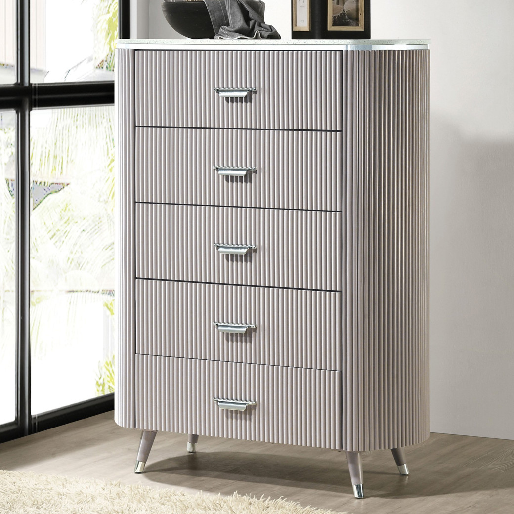 FM7243GY 5PC Queen Bedroom Set Contemporary Style Aldridge Collection Light Gray Finish by Furniture of America