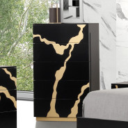 FM7425BK-WP 7PC Queen Bedroom Set Contemporary Style Black w/Gold Accents By Furniture Of America