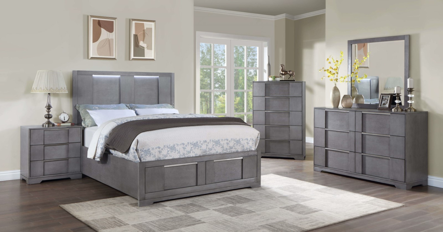 CM7475GY 5PC Queen Bedroom Set Contemporary Style Gray Finish  By Furniture Of America