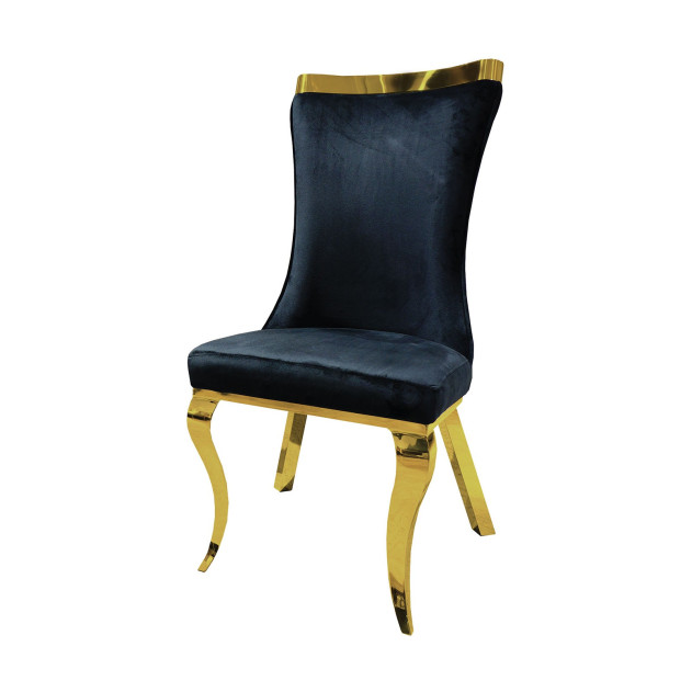 FM33001GD-T 7PC Dining Set Gold & Black Chairs Glam Style Basilicata Collection By Furniture of America
