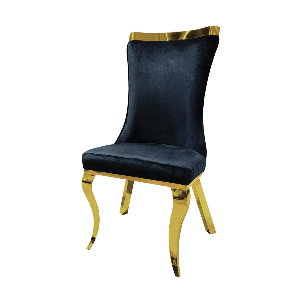 FM33001GD-T 7PC Dining Set Gold & Black Chairs Glam Style Basilicata Collection By Furniture of America