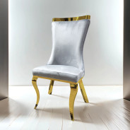 FM33001GD-T 7PC Dining Set Gold & Gray Chairs Glam Style Basilicata Collection By Furniture of America