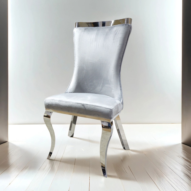 FM33001SV-T 7PC Dining Set Chrome & Gray Chairs Glam Style Basilicata Collection By Furniture of America