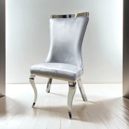 FM33001SV-T 7PC Dining Set Chrome & Gray Chairs Glam Style Basilicata Collection By Furniture of America