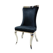 FM33001SV-T 7PC Dining Set Chrome & Black Chairs Glam Style Basilicata Collection By Furniture of America