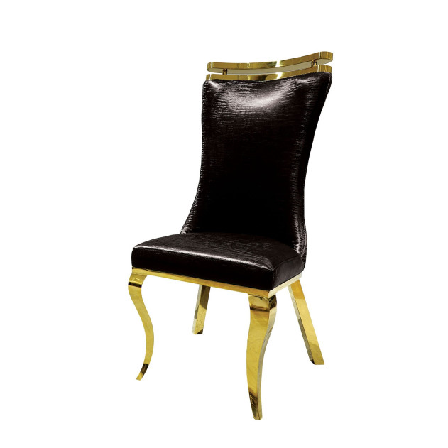 FM33002GD-T 7PC Dining Set Gold & Black Chairs Glam Style Palazzo Collection By Furniture of America