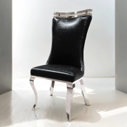 FM33002SV-T 7PC Dining Set Chrome & Black Chairs Glam Style Palazzo Collection By Furniture of America