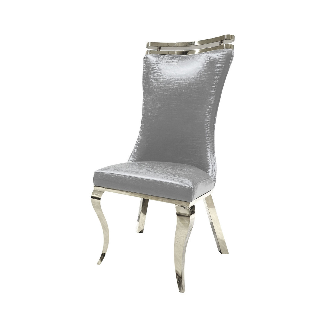 FM33002SV-T 7PC Dining Set Chrome & White Chairs Glam Style Palazzo Collection By Furniture of America