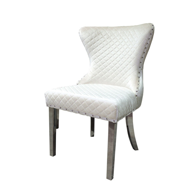 FM33003GD-T 7PC Dining Set Chorme & White Chairs Glam Style Portanova Collection By Furniture of America