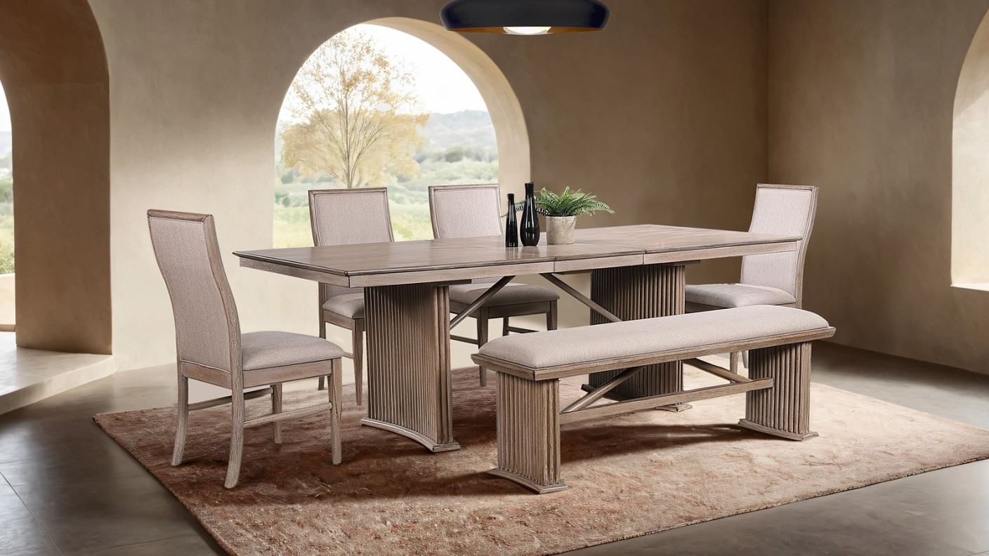 FM3230NT-T 7PC Dining Set Natural Ash Contemporary Style Ellesmere Collection By Furniture of America