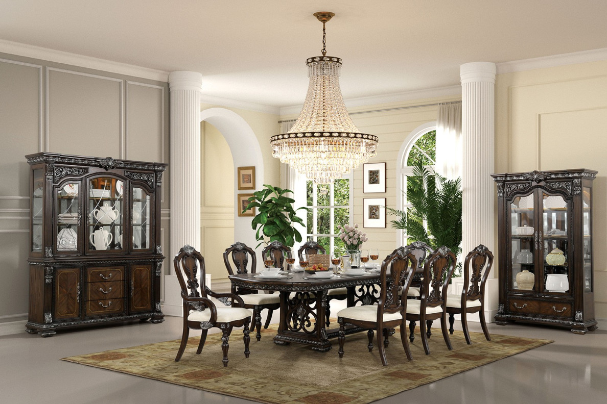 FM31002DB 7PC Dining set Double Pedestal Dark Brown Finish Promenade Collection By Furniture of America