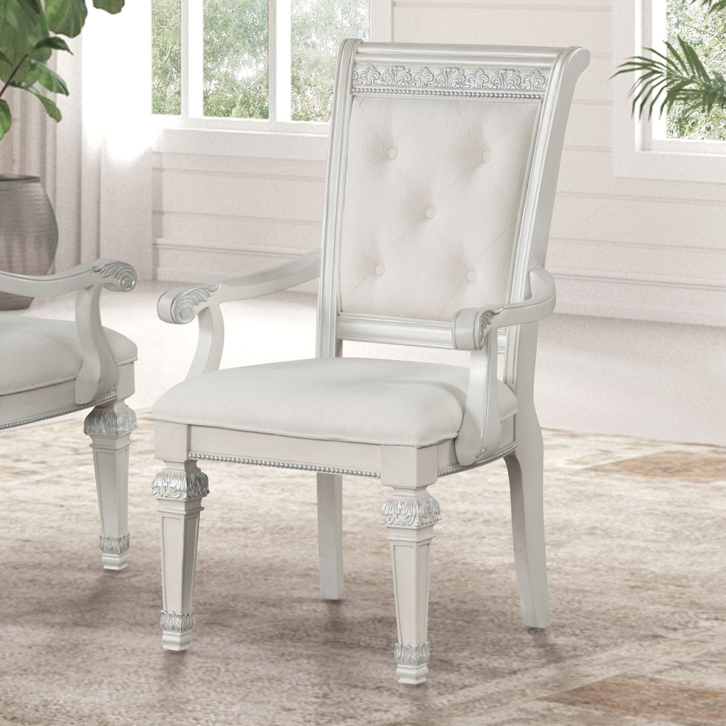 FM31000WH-T 7PC Dining Set Traditional Style Creamy White Finish Stella Mia Collection By Furniture of America