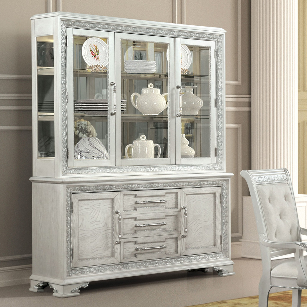 FM31000WH-T 7PC Dining Set Traditional Style Creamy White Finish Stella Mia Collection By Furniture of America
